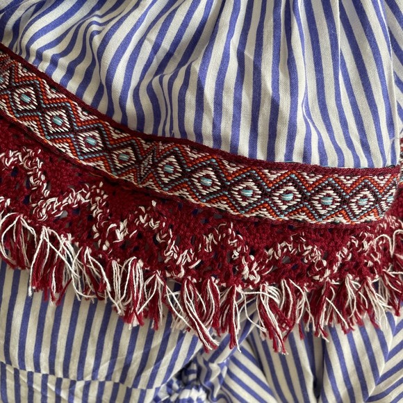 EUC THML Embroidered Blue White Striped Wrap Front Maxi Dress w/ Tassels… - Picture 9 of 11